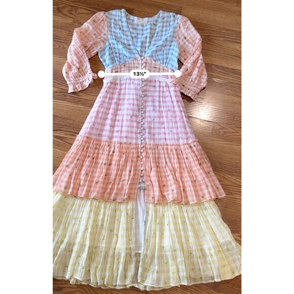LOVESHACKFANCY Ollie Tiered Floral Checkered Cotton boho Midi Dress size 2 - Picture 6 of 14